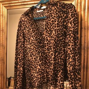Zara leopard collard blouse